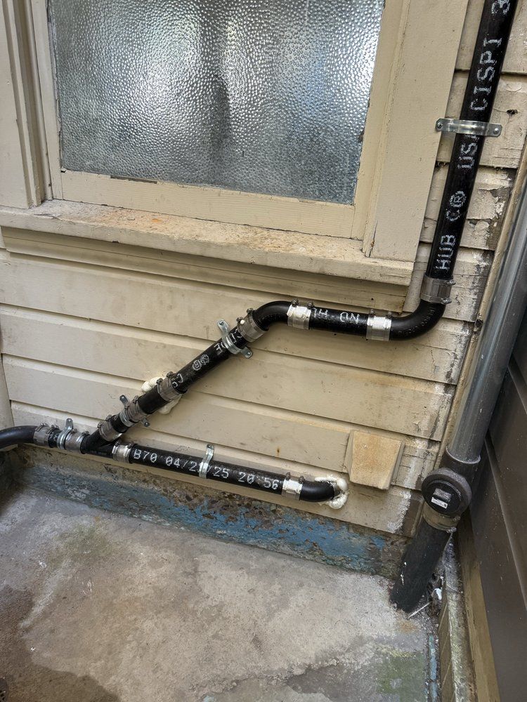 Exterior gas line piping installed and labeled by 5Star Plumbing in Indianapolis
